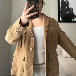 Lands' End Corduroy Button-Front Blazer in Tan